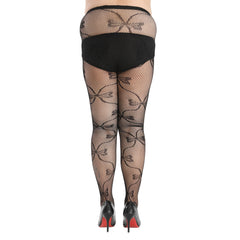 Floral Print Fishnet Pantyhose