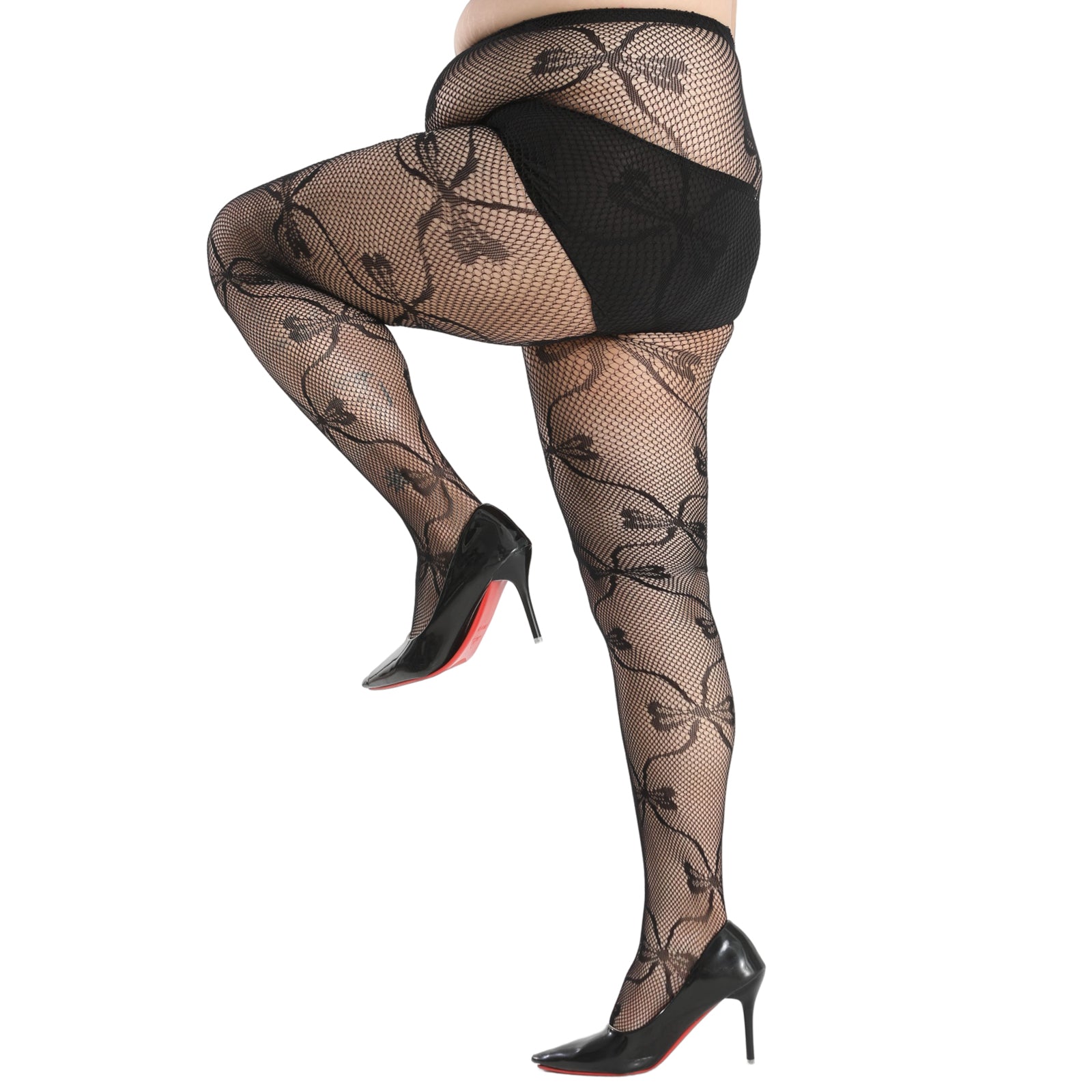 Floral Print Fishnet Pantyhose