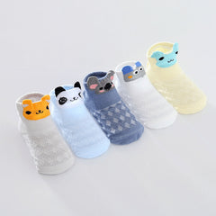 5pairs Baby Girls Cotton Animal Pattern Short Socks For Summer