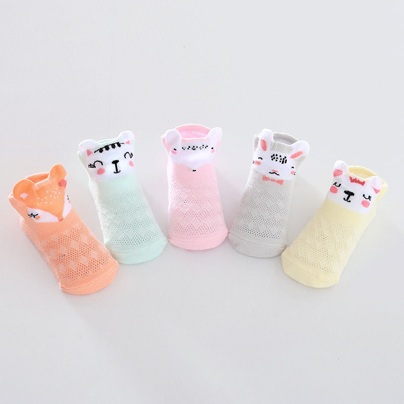5pairs Baby Girls Cotton Animal Pattern Short Socks For Summer