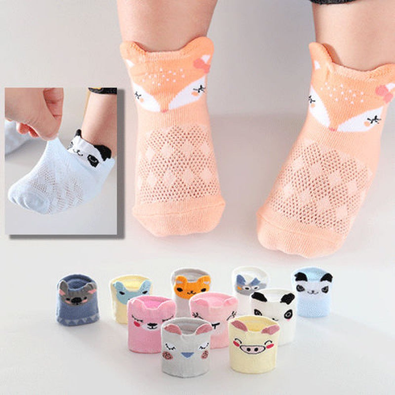 5pairs Baby Girls Cotton Animal Pattern Short Socks For Summer