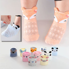 5pairs Baby Girls Cotton Animal Pattern Short Socks For Summer