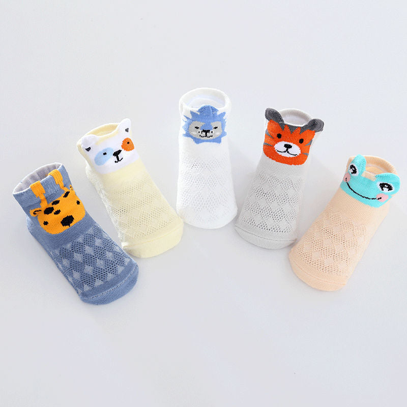 5pairs Baby Girls Cotton Animal Pattern Short Socks For Summer