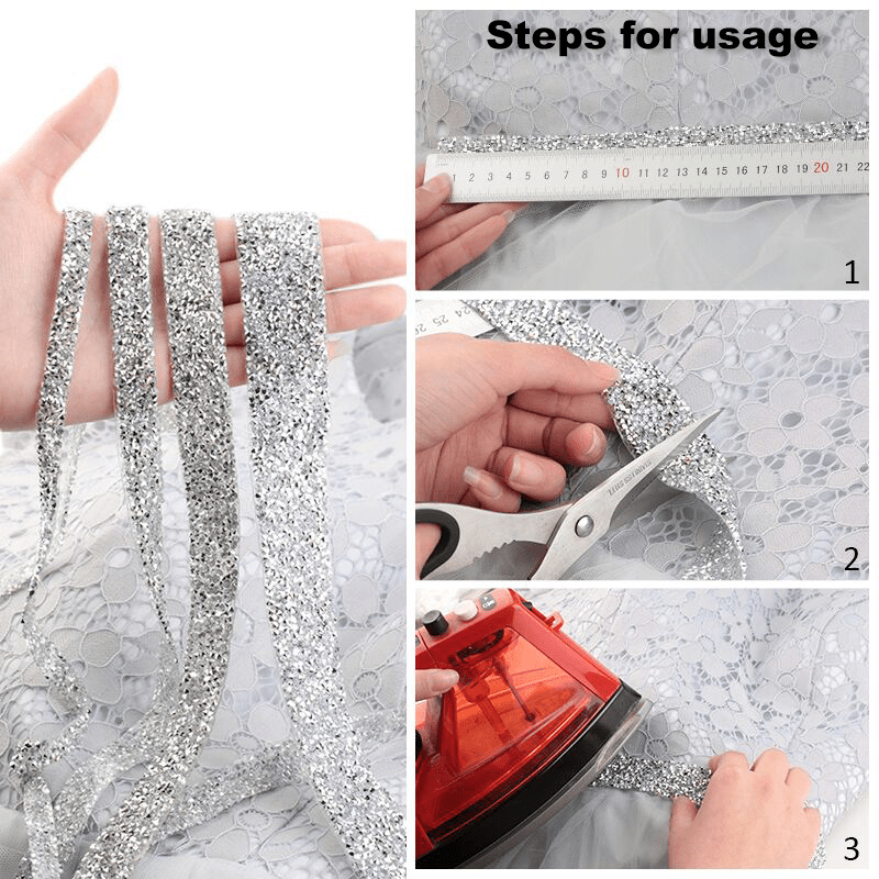 1 Yard Crystal Motif Strass Hot Fix Rhinestone Tape Ribbon Iron On Appliques