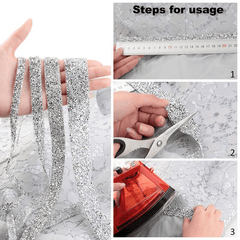 1 Yard Crystal Motif Strass Hot Fix Rhinestone Tape Ribbon Iron On Appliques