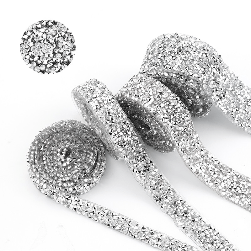 1 Yard Crystal Motif Strass Hot Fix Rhinestone Tape Ribbon Iron On Appliques