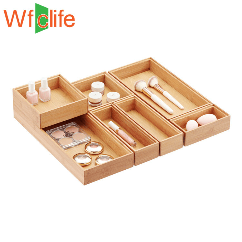 1pc Stackable Bamboo Drawer Makeup Organizer