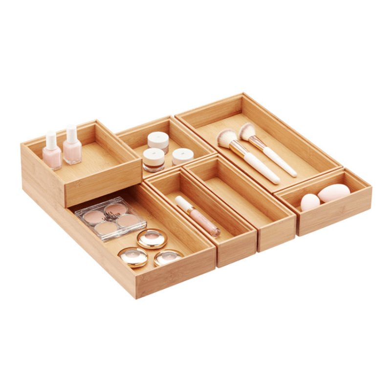 1pc Stackable Bamboo Drawer Makeup Organizer