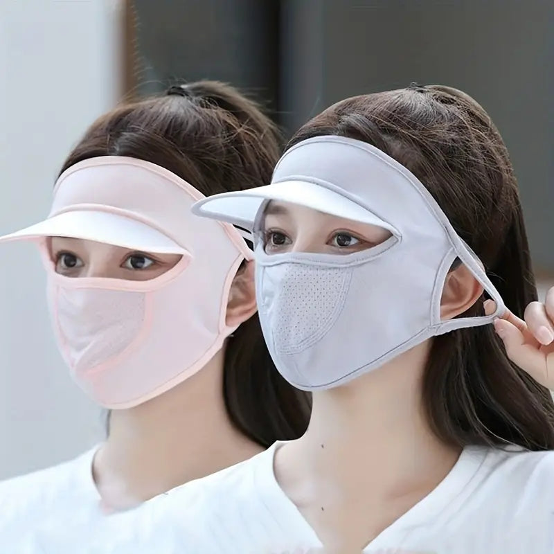 Sunscreen Mask With Hat Brim Dacron Textured Ice Silk Breathable
