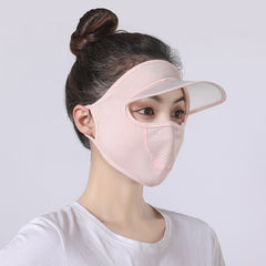 Sunscreen Mask With Hat Brim Dacron Textured Ice Silk Breathable