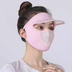 Sunscreen Mask With Hat Brim Dacron Textured Ice Silk Breathable