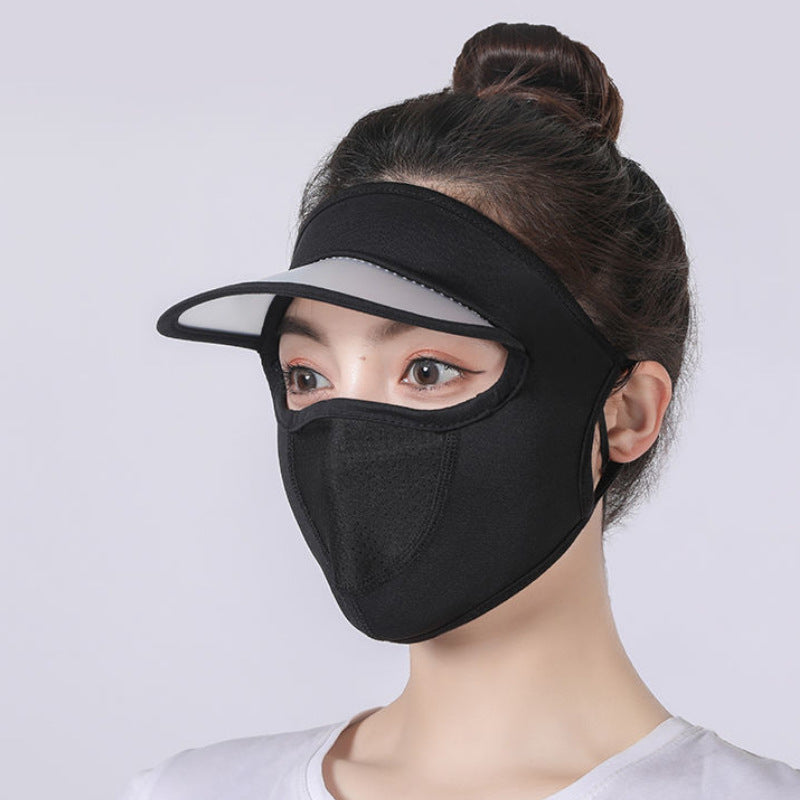 Sunscreen Mask With Hat Brim Dacron Textured Ice Silk Breathable