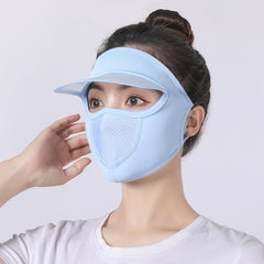 Sunscreen Mask With Hat Brim Dacron Textured Ice Silk Breathable