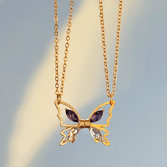 Zircon Butterfly Pendant Necklace Alloy Magnetic Suction Hollow Clavicle Chain