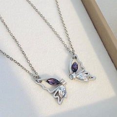 Zircon Butterfly Pendant Necklace Alloy Magnetic Suction Hollow Clavicle Chain