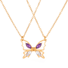 Zircon Butterfly Pendant Necklace Alloy Magnetic Suction Hollow Clavicle Chain