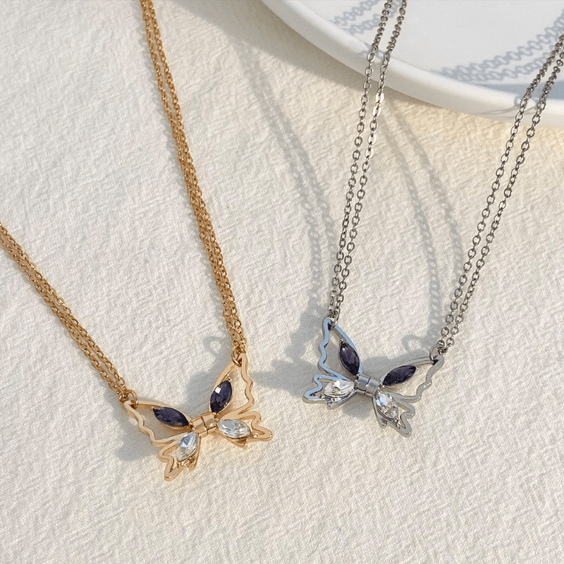 Zircon Butterfly Pendant Necklace Alloy Magnetic Suction Hollow Clavicle Chain