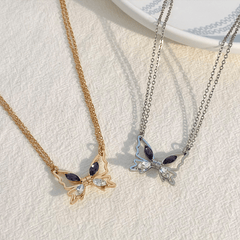 Zircon Butterfly Pendant Necklace Alloy Magnetic Suction Hollow Clavicle Chain