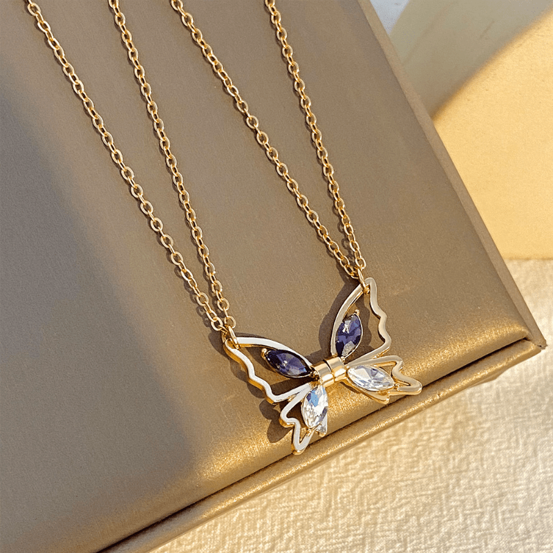 Zircon Butterfly Pendant Necklace Alloy Magnetic Suction Hollow Clavicle Chain