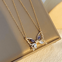 Zircon Butterfly Pendant Necklace Alloy Magnetic Suction Hollow Clavicle Chain