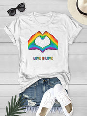 Rainbow Heart Graphic LGBT Casual T-shirt Short Sleeve Summer Sports Tee
