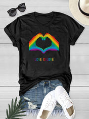 Rainbow Heart Graphic LGBT Casual T-shirt Short Sleeve Summer Sports Tee
