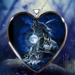 Colorful Heart Wolf Necklace Girls Jewelry Accessories