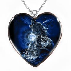 Colorful Heart Wolf Necklace Girls Jewelry Accessories