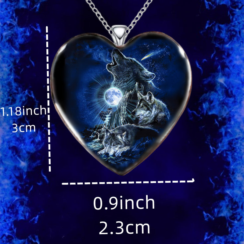 Colorful Heart Wolf Necklace Girls Jewelry Accessories
