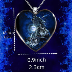 Colorful Heart Wolf Necklace Girls Jewelry Accessories