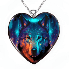 Colorful Heart Wolf Necklace Animal Pendant Charm Girls Jewelry
