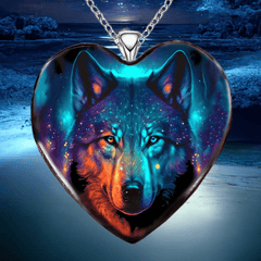 Colorful Heart Wolf Necklace Animal Pendant Charm Girls Jewelry