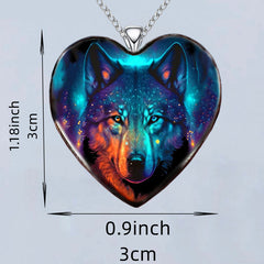 Colorful Heart Wolf Necklace Animal Pendant Charm Girls Jewelry