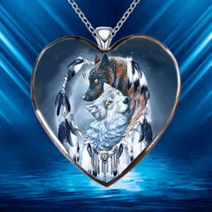Colorful Heart Wolf Necklace Animal Pendant Girls Jewelry