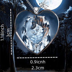 Colorful Heart Wolf Necklace Animal Pendant Girls Jewelry