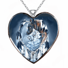 Colorful Heart Wolf Necklace Animal Pendant Girls Jewelry