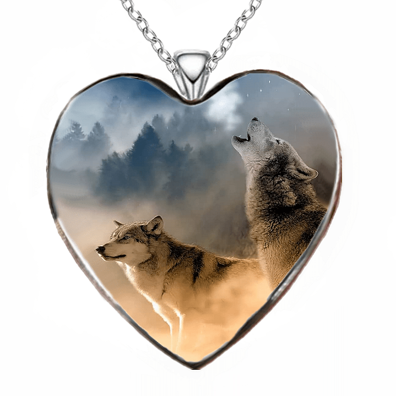 Heart Wolf Necklace Animal Pendant Girls Jewelry