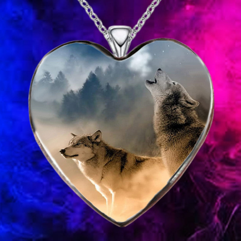 Heart Wolf Necklace Animal Pendant Girls Jewelry