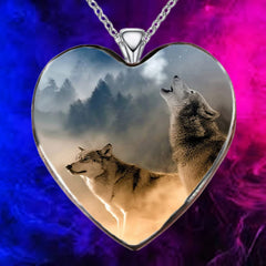 Heart Wolf Necklace Animal Pendant Girls Jewelry