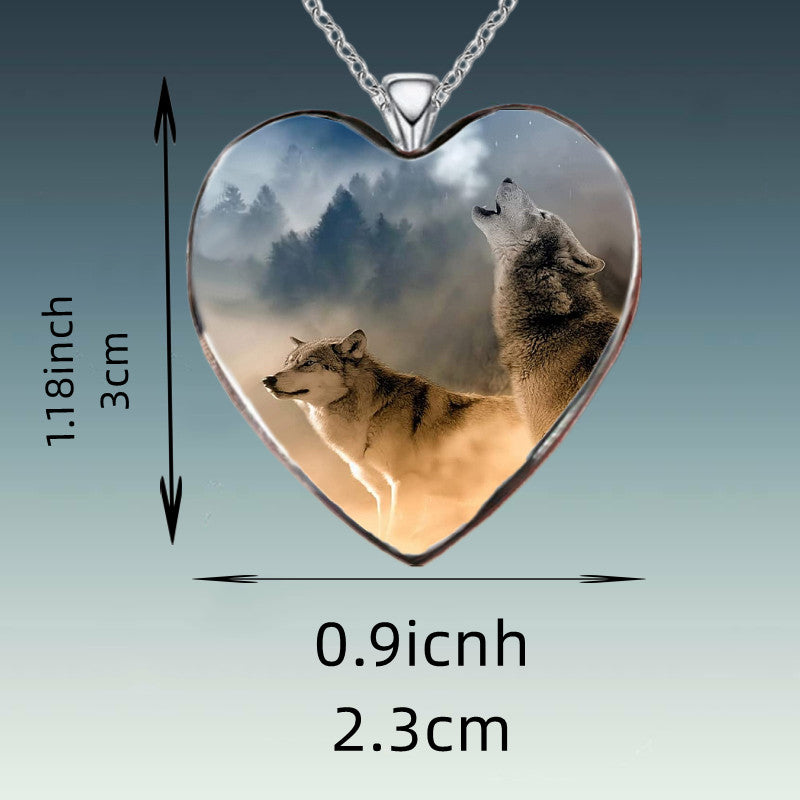 Heart Wolf Necklace Animal Pendant Girls Jewelry
