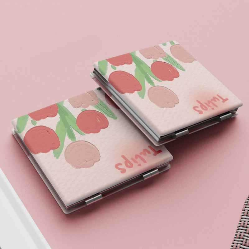 Tulip Pattern Vanity Mirror Double Sided Foldable Mini Makeup Vanity Mirror