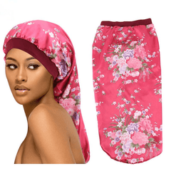 Flower Print Satin Bonnet Soft Long Hair Sleep Cap