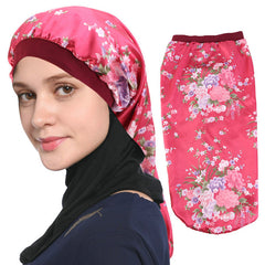 Flower Print Satin Bonnet Soft Long Hair Sleep Cap