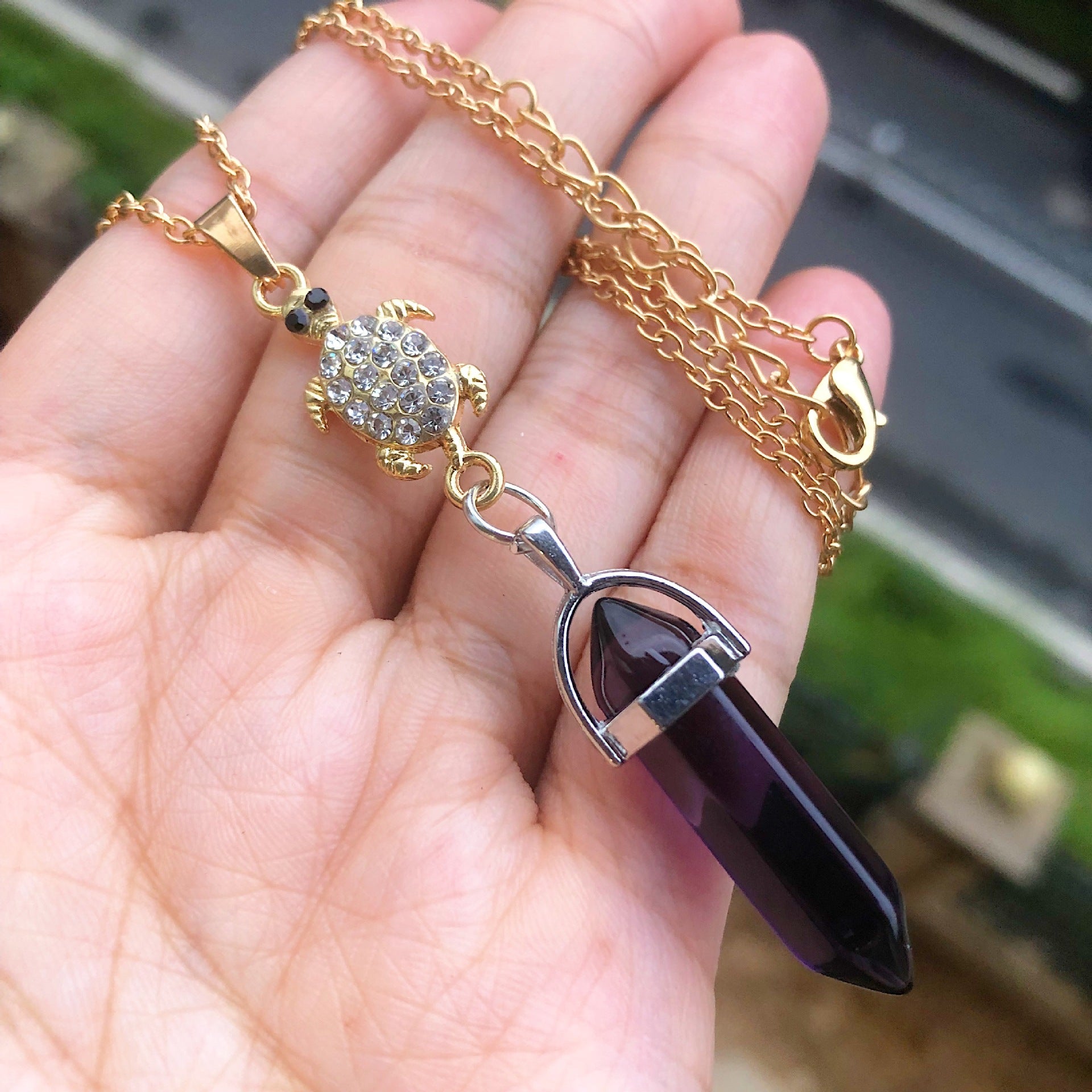 Healing Crystal Stone Turtle Pendant Necklace - Birthday Gift