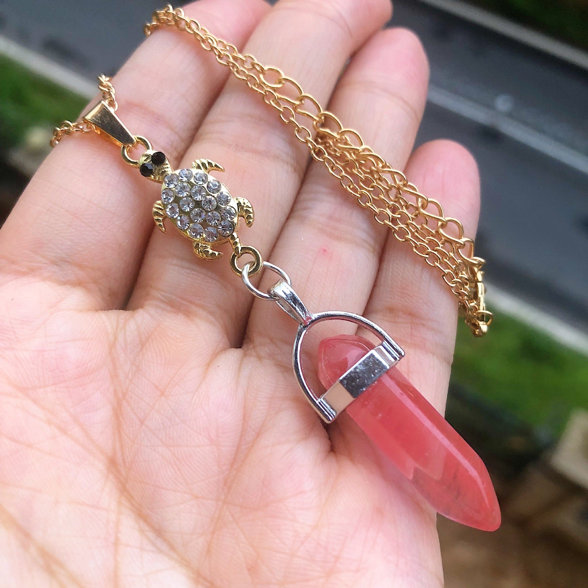 Healing Crystal Stone Turtle Pendant Necklace - Birthday Gift