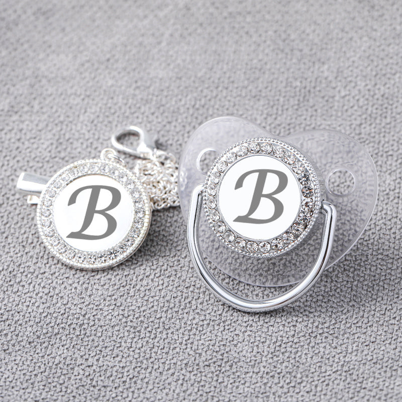 Baby Pacifier With Clip And Anti-Dust Cover, Silvery Transparent Letter Pacifier