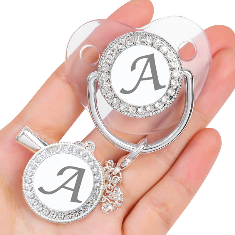 Baby Pacifier With Clip And Anti-Dust Cover, Silvery Transparent Letter Pacifier