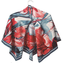Twill Silk Square Scarf Printed Large Satin Shawl Wrap 130x130cm