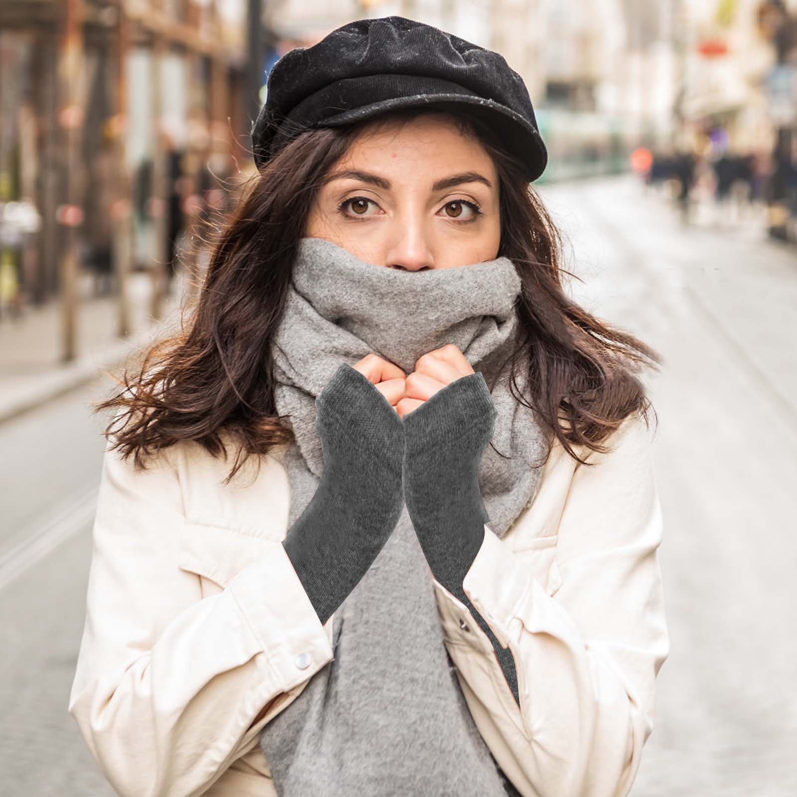 Warm Knitted Half Finger Gloves Thumb Hole Fingerless Gloves