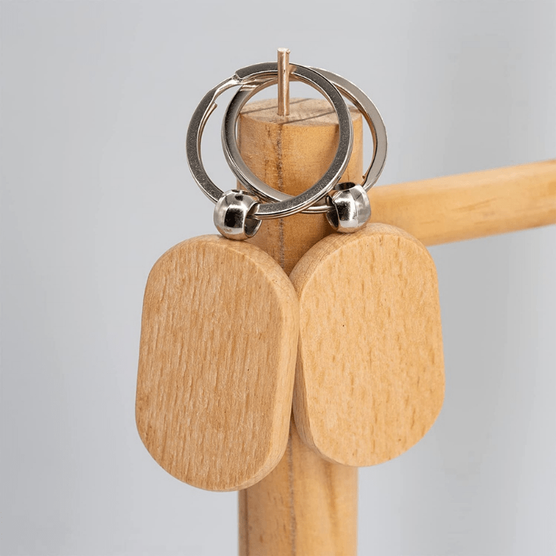 20pcs Blank Wooden Key Tag Key Chain DIY Wood Engraving Key Ring Blanks